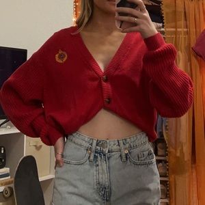 vintage red liz sport heavy duty button up cardigan